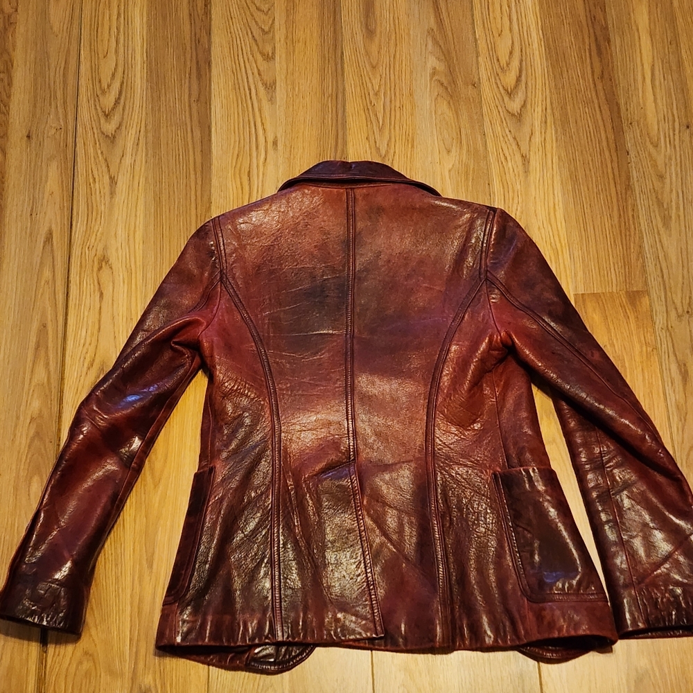 Omski; Imaginator Women's Burgundy Leather Jacket Vintage - Picture 2 of 9